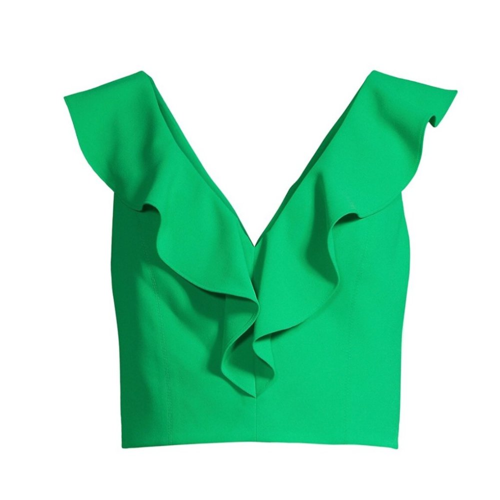 New❣️ Alice + Olivia Pria Cropped V-Neck Ruffle Top - Picture 4 of 8